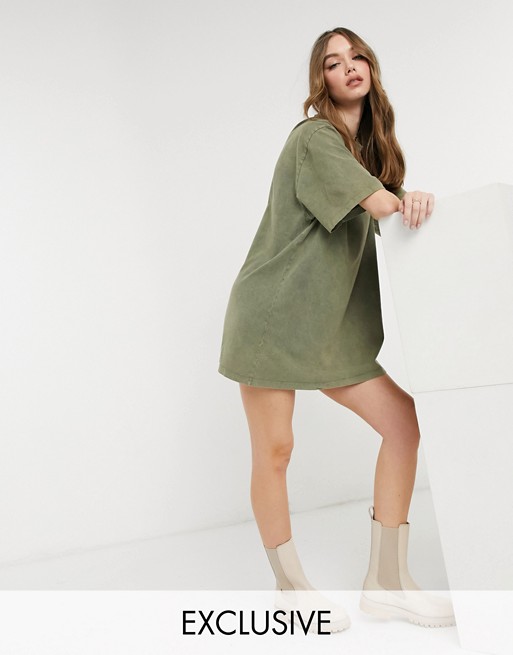 Reclaimed Vintage washed t shirt dress in khaki