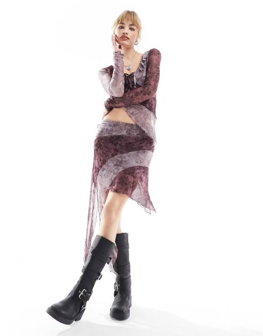 Reclaimed Vintage waterfall skirt in patchwork mesh print (part of a set) 