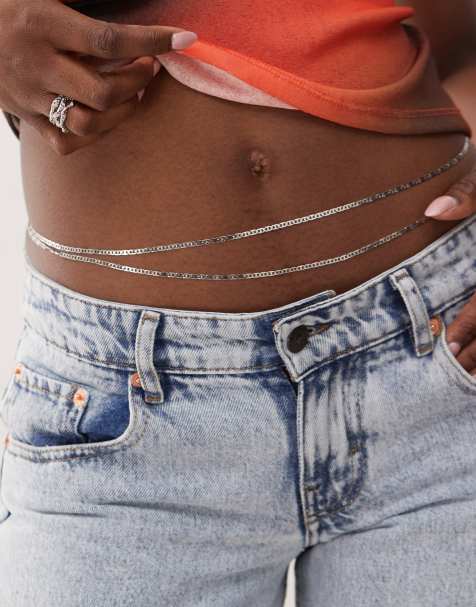 Reclaimed Vintage waterproof stainless steel belly chain 2 pack in silver - view 1