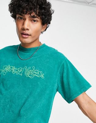 Reclaimed Vintage wavy logo t-shirt in dark green