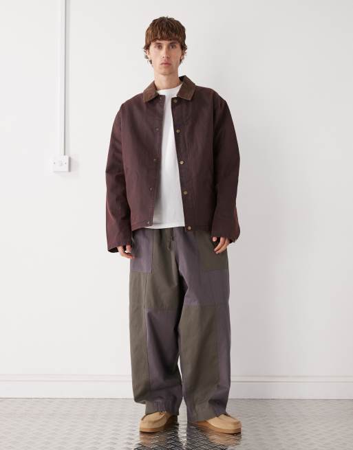 Reclaimed Vintage wax jacket with contrast cord collar in burgundy