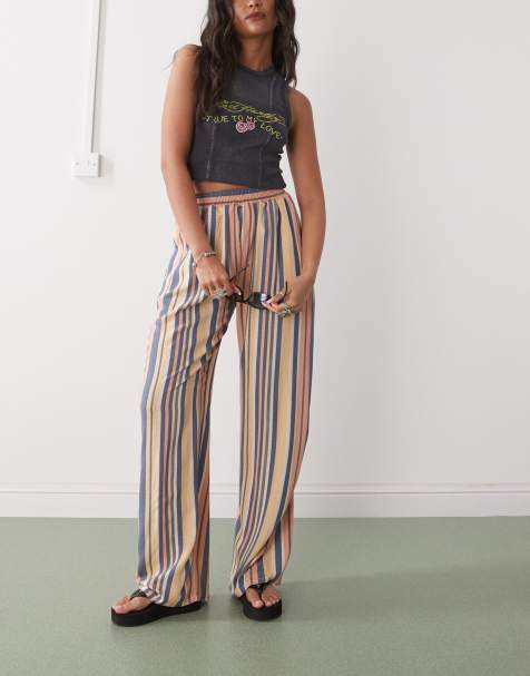 Reclaimed Vintage linen look pull on trouser in stripe