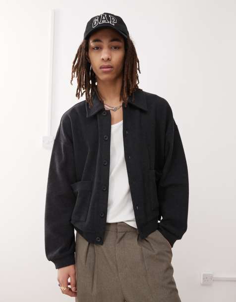 Reclaimed Vintage – Weiche Relaxed-Fit-Strickjacke in Anthrazit mit Kragen - view 1