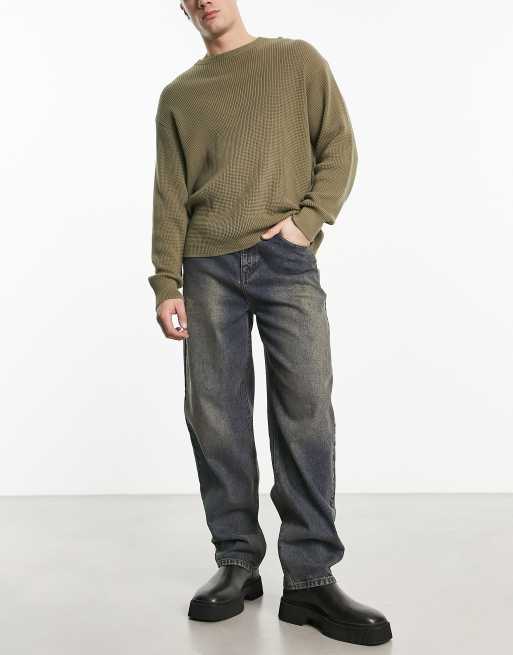 Reclaimed Vintage – Weite Dad-Jeans in blauer Grunge-Waschung 
