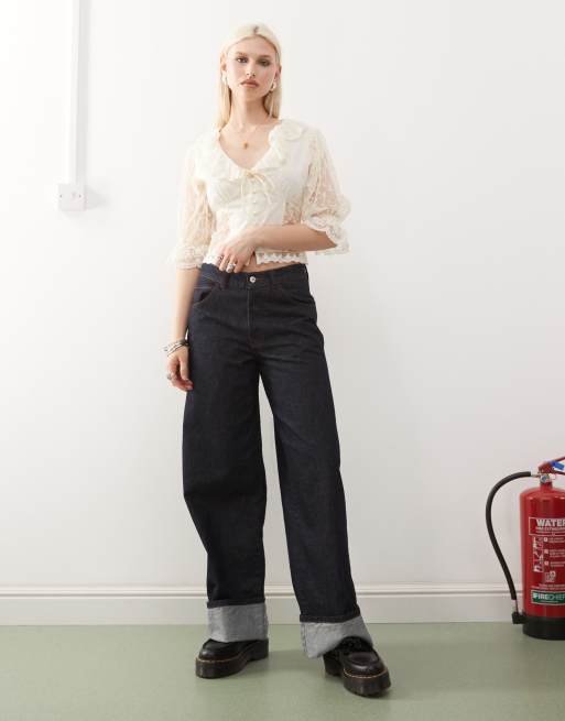 Reclaimed Vintage western button down tea top with floral details in ivory, 2 of 4