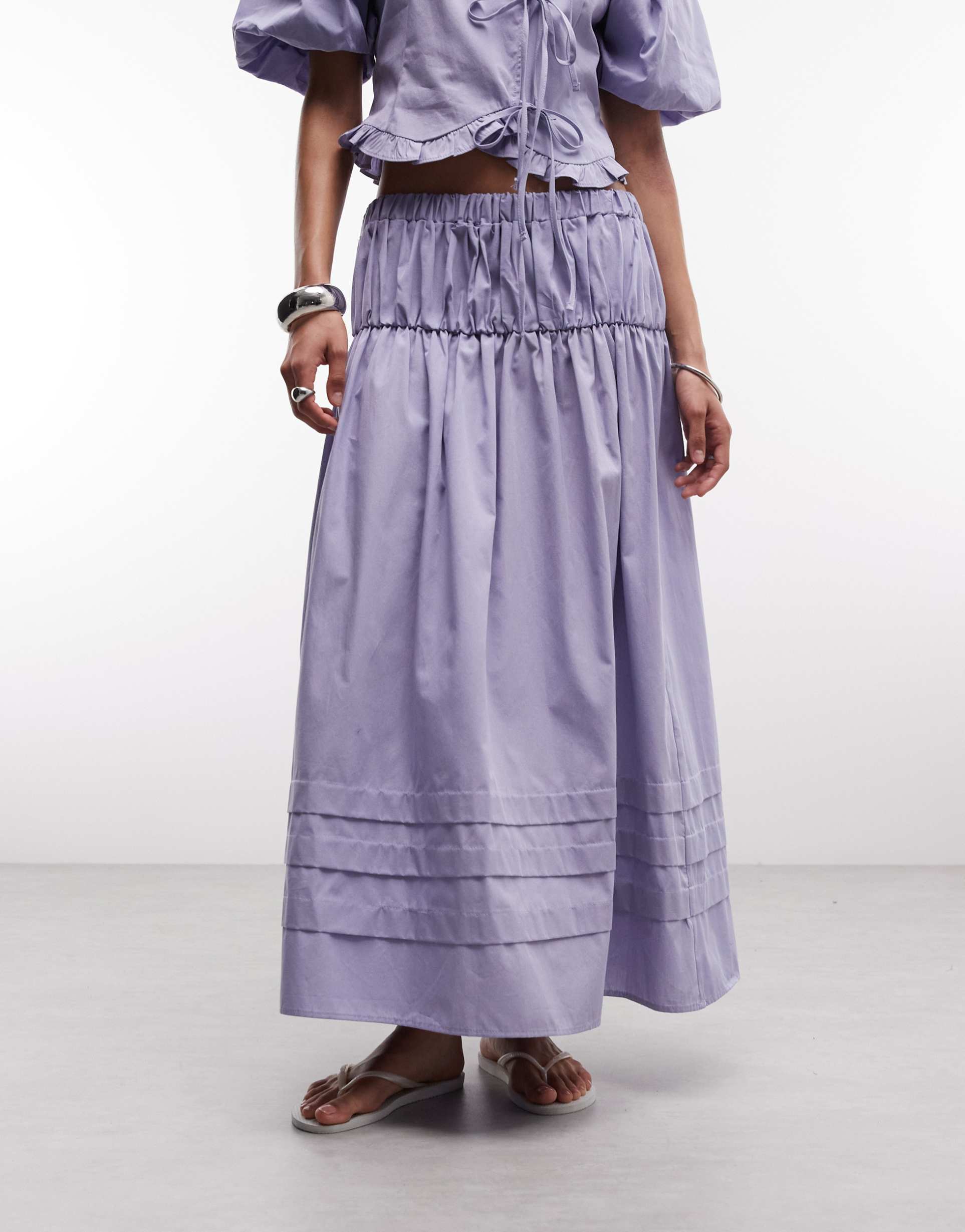reclaimed vintage western cowgirl midi skirt with pintucks in lilac - part of a set