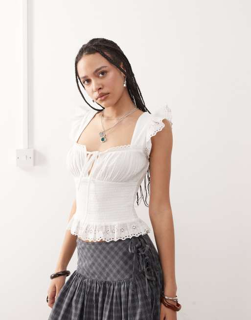 Reclaimed Vintage - Western cowgirl prairietop in witte broderie