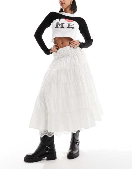 Reclaimed Vintage - Western cowgirl rok met kant in wit