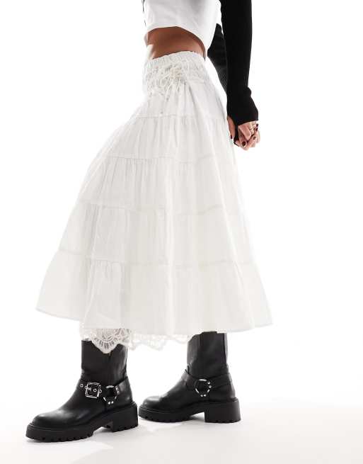 Reclaimed Vintage western cowgirl skirt with lace in white