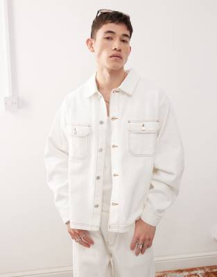 western denim shirt in ecru with contrast stitch - part of a set-White