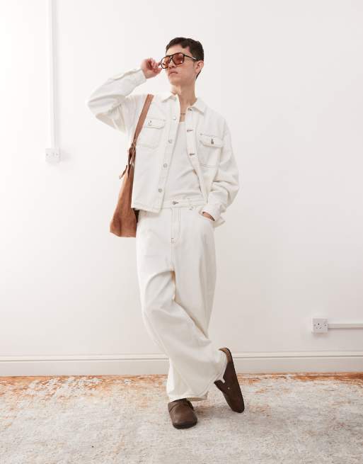 Reclaimed Vintage western denim shirt in ecru with contrast stitch