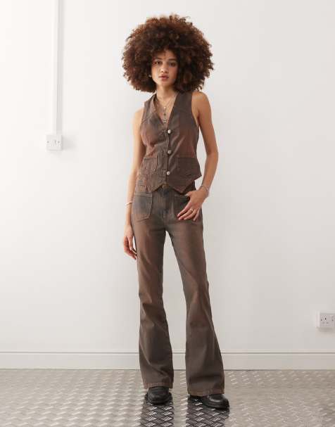 Reclaimed Vintage - Western jeans met flares in bruin met wassing, deel van co-ord set - view 1