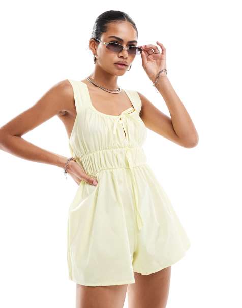 Reclaimed Vintage - Western melkmeisjes-playsuit met gestrikte voorkant in geel - view 1