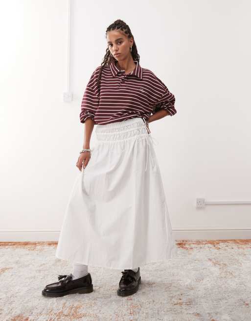 Reclaimed Vintage - Western midi rok met gestrikte zijkanten in wit popeline
