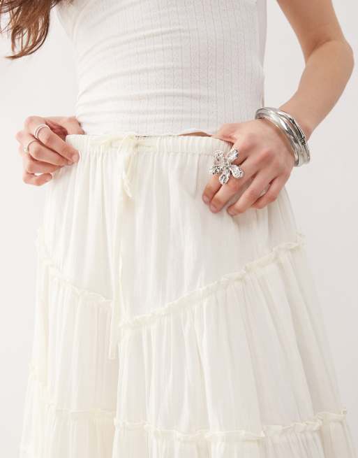 Reclaimed Vintage - Western midi rok met stroken in antiek wit, 3 van 5