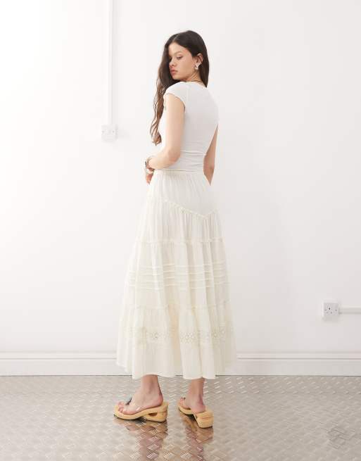 Reclaimed Vintage - Western midi rok met stroken in antiek wit, 4 van 5