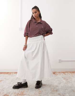 reclaimed vintage western midi skirt with tie sides in white poplin