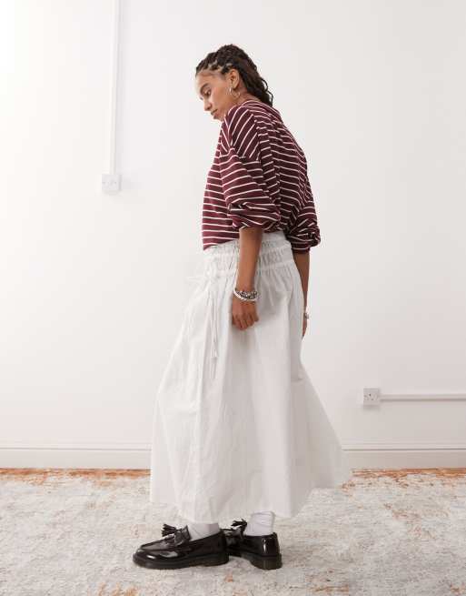 Reclaimed Vintage western midi skirt with tie sides in white poplin, 2 of 5