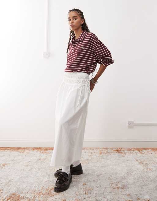 Reclaimed Vintage western midi skirt with tie sides in white poplin, 3 of 5