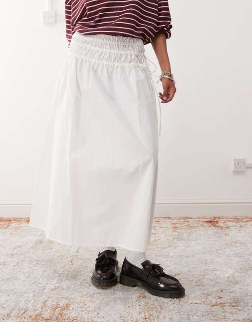 Reclaimed Vintage western midi skirt with tie sides in white poplin, 4 of 5