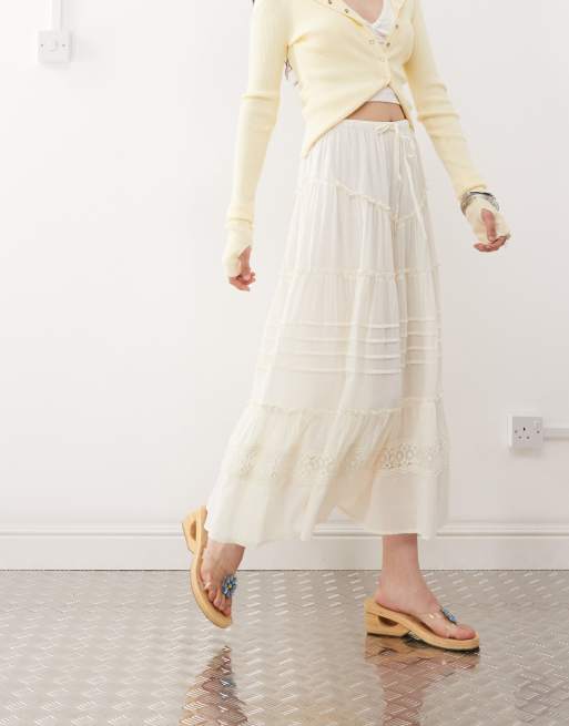 Reclaimed Vintage - Western midi rok met stroken in antiek wit