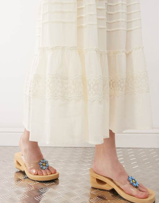 Reclaimed Vintage - Western midi rok met stroken in antiek wit