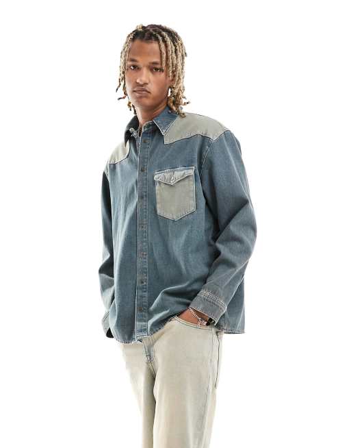 Reclaimed Vintage - Western overhemd in tweekleurig denim