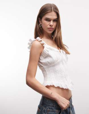 Reclaimed Vintage western prairie top in white