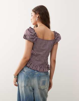 Reclaimed Vintage Western Prairie Top With Puff Sleeve And Button Down In Multi