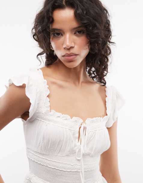 Reclaimed Vintage western prairie top with ruffles in white - view 1