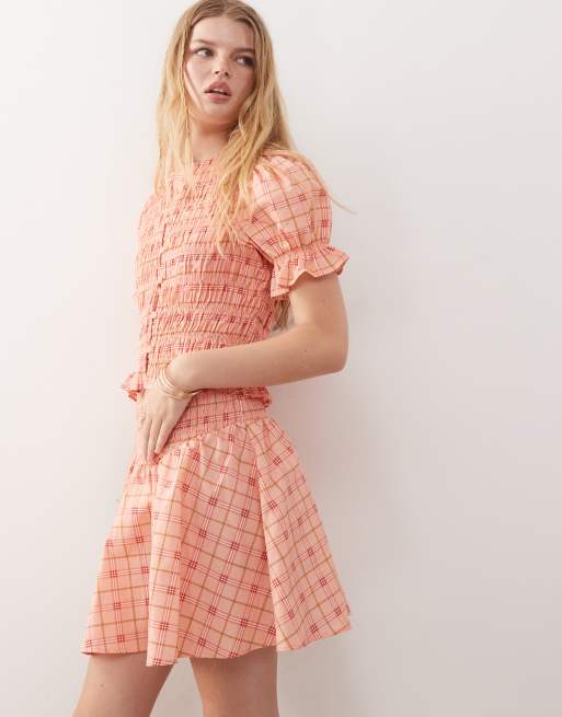 Reclaimed Vintage western set with shirring in pink plaid