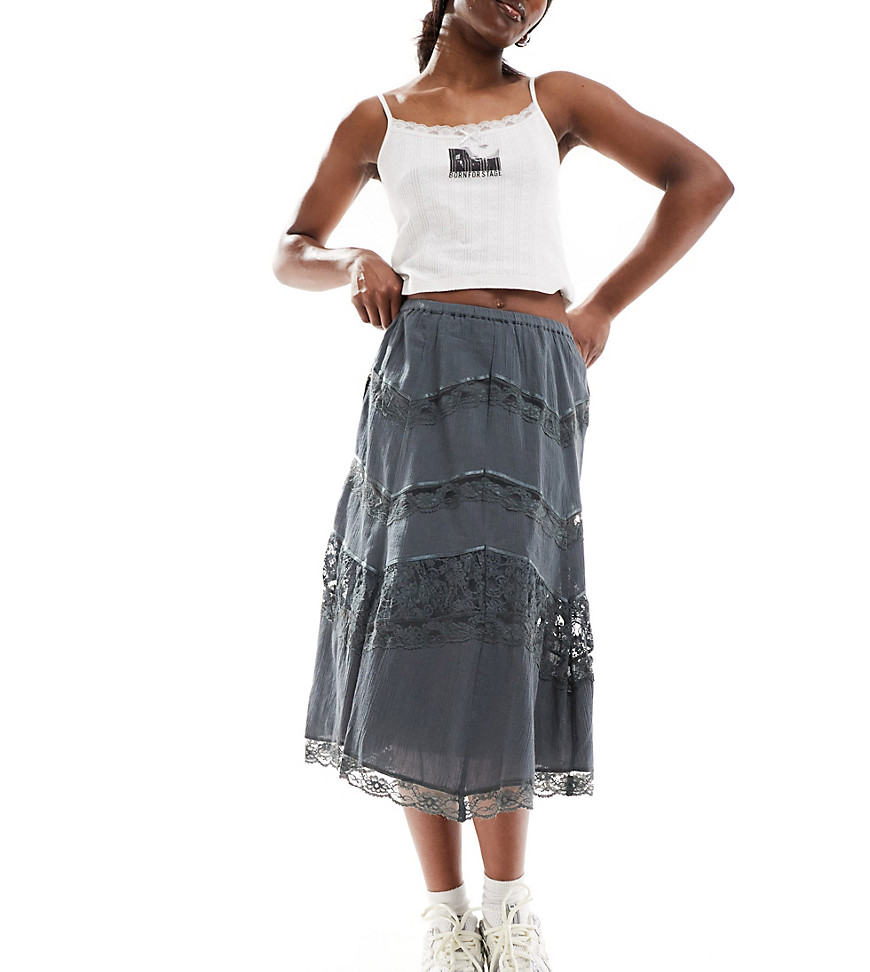 Reclaimed Vintage western skirt with lace inserts-Multi