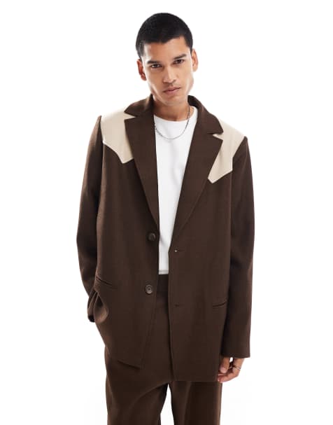 Reclaimed Vintage western  suit blazer in patchwork brown - view 1