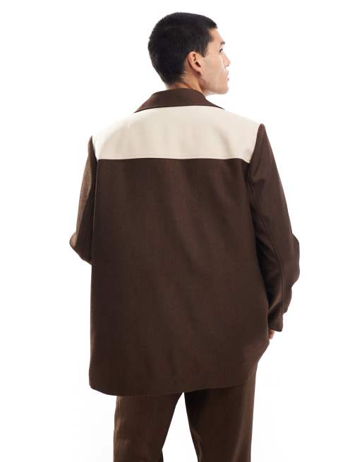 Reclaimed Vintage western suit blazer in patchwork brown | ASOS