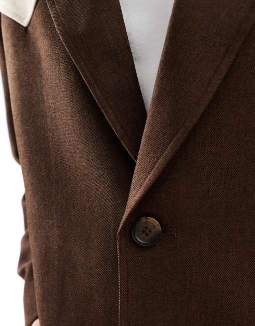 Reclaimed Vintage western suit blazer in patchwork brown | ASOS