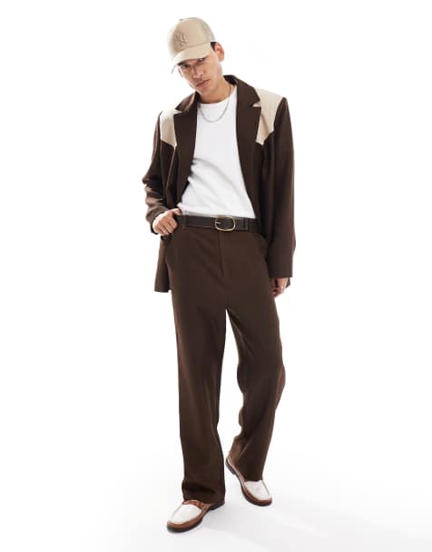 Reclaimed Vintage western suit pants in patchwork brown - view 1