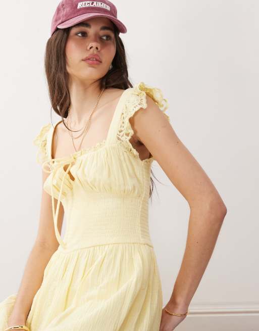 Reclaimed Vintage western summer dress with cinched in waist detail in yellow