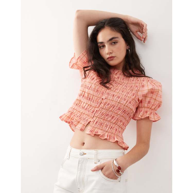 Reclaimed Vintage western top with shirring detail and puff