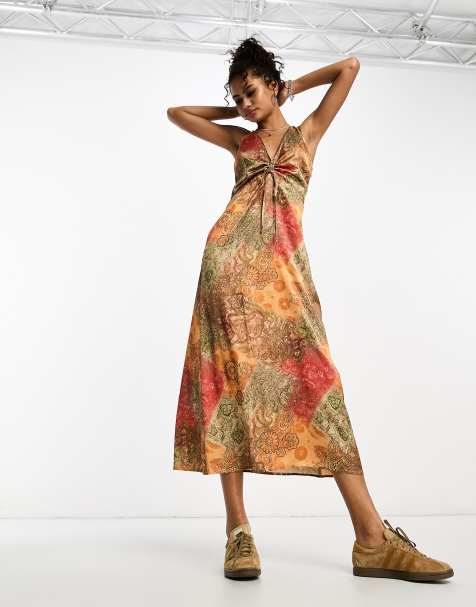 Reclaimed Vintage tie front midi dress in summer paisley print