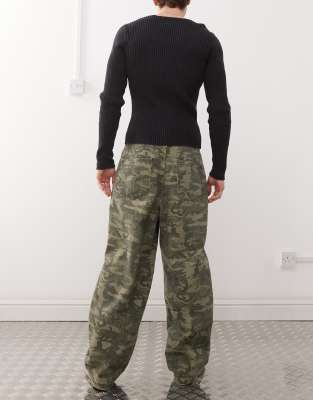 Reclaimed Vintage Wide Leg Baggy Camo Print Jeans-green In Green
