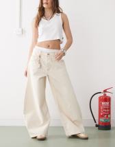 ASOS DESIGN wide leg jean with braided waist in midwash