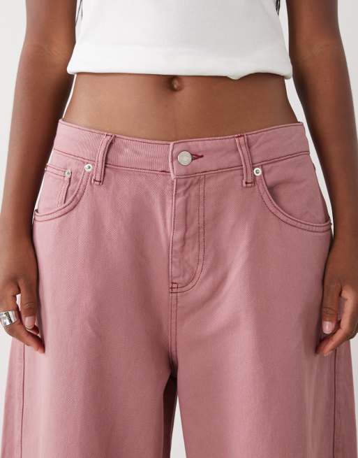 Reclaimed Vintage wide leg barrel jeans in raspberry pink wash