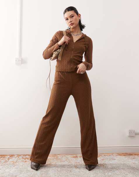 Reclaimed Vintage wide leg cable jogger co-ord in brown - view 1