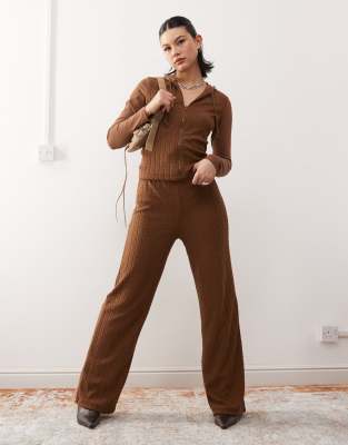 wide leg cable sweatpants in brown - part of a set