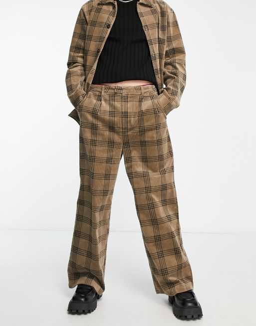 Reclaimed Vintage wide leg cord pants in check (part of a set)