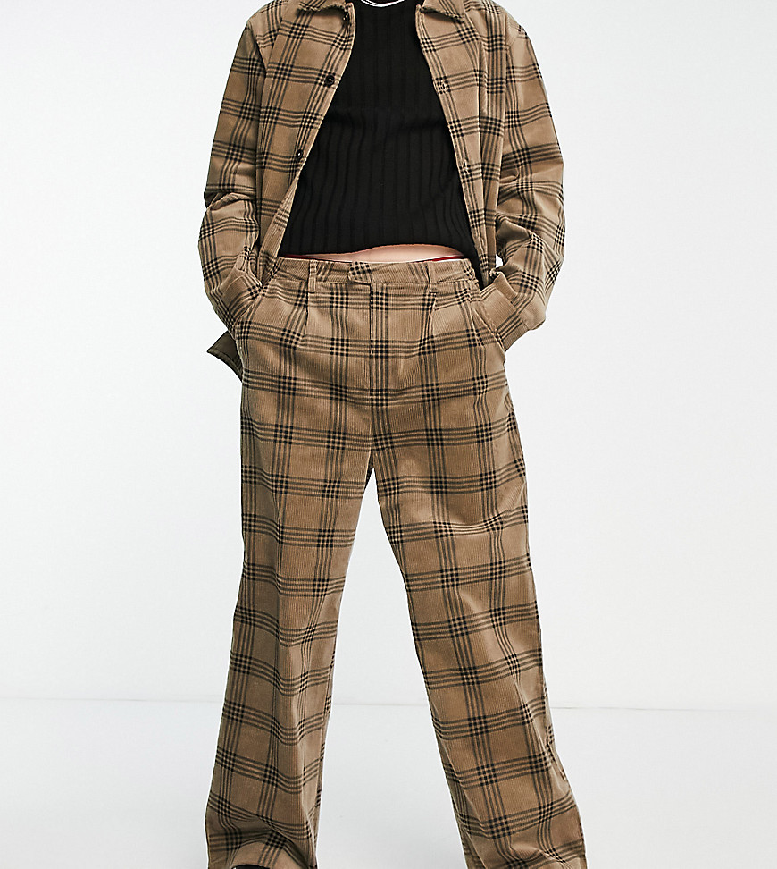reclaimed vintage wide leg cord trouser co-ord in check-multi