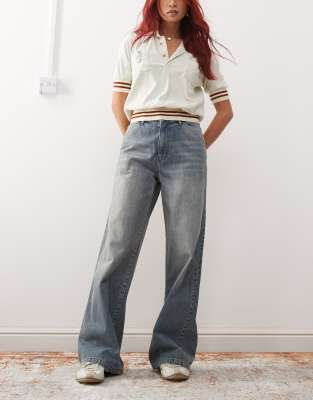 Reclaimed Vintage Satin Pull On Pants In Silver In Blue