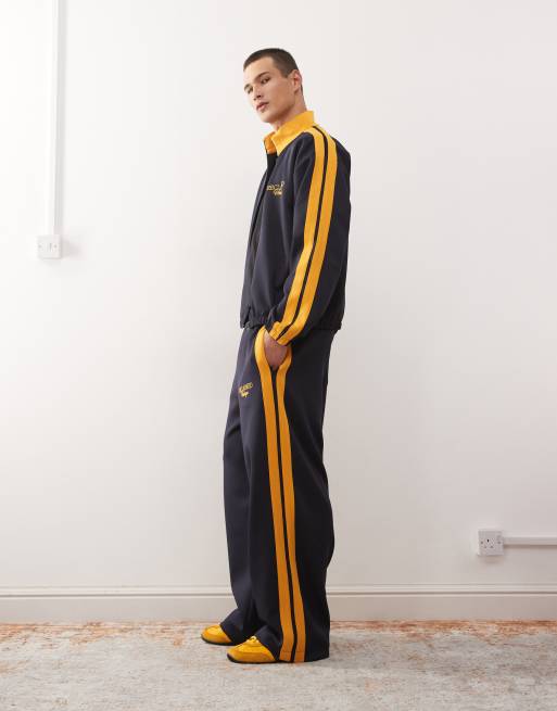 Reclaimed Vintage wide leg joggers co-ord in navy with side stripe, 3 of 5