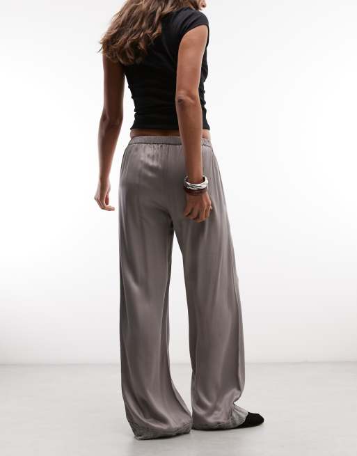 Reclaimed vintage wide leg pant in satin, 3 of 5