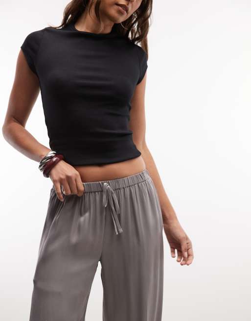 Reclaimed vintage wide leg pant in satin, 4 of 5